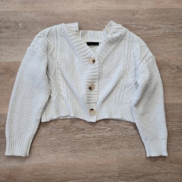 Cropped White Knitted Cardigan Sweater Y2K Chunky Drop Shoulder Size Small - Picture 1 of 17